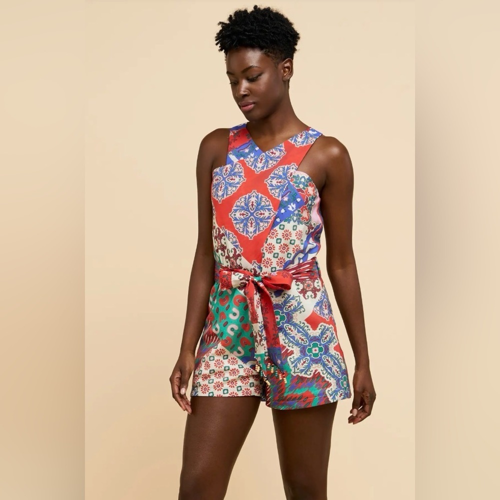 Ciebon Dita Patchwork Belted Romper Size M